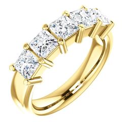 Natural 1.52 CTW Princess Cut 5-Stone Diamond Ring 18KT Yellow Gold
