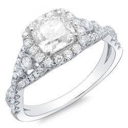 Natural 2.32 CTW Halo Cushion Cut Cross Over Shank Diamond Engagement Ring 18KT White Gold