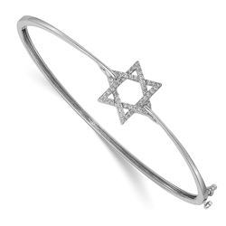 14k White Gold .21ct Diamond Star of David Bangle - 7 in.