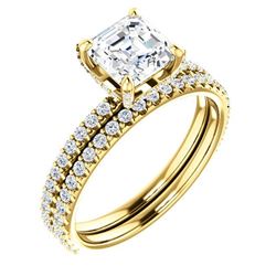 Natural 2.12 CTW Halo Asscher Cut Diamond Ring 14KT Yellow Gold