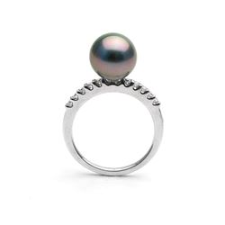 Black Tahitian Pearl and Diamond Half-Eternity Ring, 9.0-10.0mm, 14K Gold