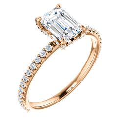 Natural 1.42 CTW Diamond Basket Emerald Cut Diamond Ring 14KT Rose Gold