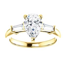 Natural 1.82 CTW Pear Cut & Baguette Cut 3-Stone Diamond Ring 18KT Yellow Gold