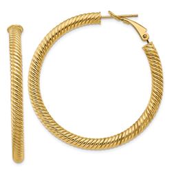 14k Yellow Gold Twisted Round Omega Back Hoop Earrings - 35 mm