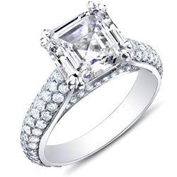 Natural 3.39 CTW Asscher Cut w/ Round Cut Micro Pave Diamond Engagement Ring 14KT White Gold