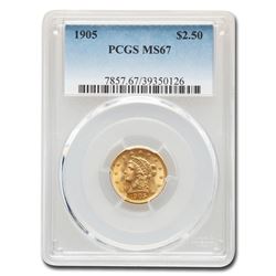 1905 $2.50 Liberty Gold Quarter Eagle MS-67 PCGS
