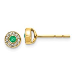 14k Yellow Gold Diamond and Emerald Post Earrings - 5 mm
