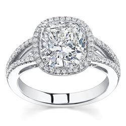 Natural 2.96 CTW Cushion Cut w/ Halo of Round Cut Diamond Engagement Ring 14KT White Gold