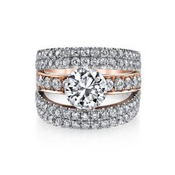 Natural 3.02 CTW Round Cut Pave Set Split Shank Engagement Ring 18KT Two Tone