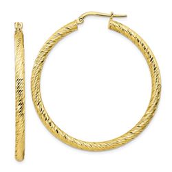 10k Yellow Gold Diamond-cut Round Hoop Earrings - 35 mm