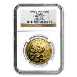 1991 China 1 oz Gold Panda Large Date MS-68 NGC
