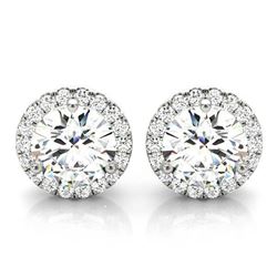 Natural 1.02 CTW Halo Round Brilliant Cut Diamond Stud Earrings 18KT White Gold