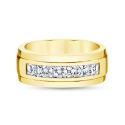 Natural 1.52 CTW Men's Asscher Cut Diamond Wedding Ring 14KT Yellow Gold