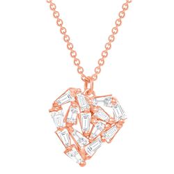 Natural 0.52 CTW Heart Baguette Diamond Necklace 14KT Rose Gold