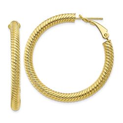 10k Yellow Gold Twisted Round Omega Back Hoop Earrings - 4x30 mm
