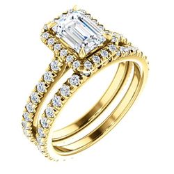 Natural 2.32 CTW Halo Emerald Cut Diamond Engagement Set 14KT Yellow Gold
