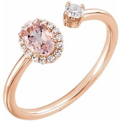 Natural 0.69 CTW Pink Morganite & Diamond Cuff Ring 18KT Rose Gold