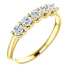 Natural 0.52 CTW Round Cut 5-Stone Diamond Wedding Anniversary Ring 14KT Yellow Gold