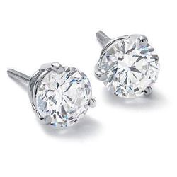 Natural 0.92 CTW Round Brilliant Cut Diamond Stud Earrings, Martini Style 14KT White Gold