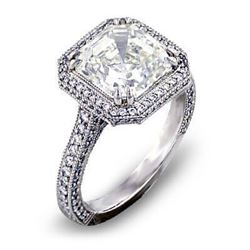 Natural 2.52 CTW Asscher Cut Diamond Micro Pave Ring 14KT White Gold