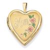 Image 1 : 14k Yellow Gold Enamel Flowers Mom Heart Locket - 24 mm