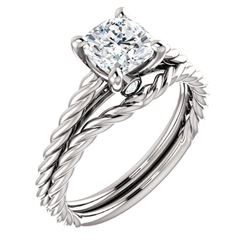 Natural 1.02 CTW Cushion Cut Infinity Rope Diamond Engagement Set 14KT White Gold