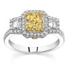 Image 1 : Natural 1.86 CTW Canary Yellow Radiant Cut 3-Stone Halo Diamond Ring 14KT Two-tone