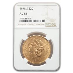 1878-S $20 Liberty Gold Double Eagle AU-55 NGC