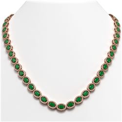 34.11 ctw Emerald & Diamond Micro Pave Halo Necklace 10k Rose Gold - REF-709W3H