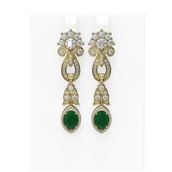 8.66 ctw Emerald & Diamond Earrings 18K Yellow Gold - REF-540A9N