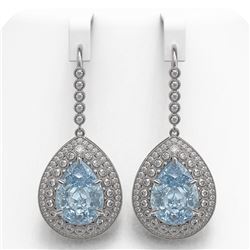 35.24 ctw Sky Topaz & Diamond Victorian Earrings 14K White Gold - REF-448R9K