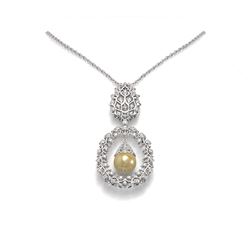 1.5 ctw Diamond & Pearl Necklace 18K White Gold - REF-226Y9X