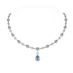 17.71 ctw Blue Topaz & Diamond Necklace 18K White Gold - REF-844Y2X