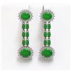 Image 1 : 10.72 ctw Jade & Diamond Earrings 14K White Gold - REF-174A2N