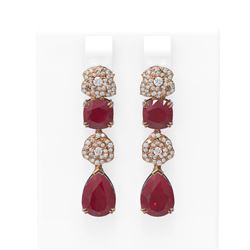 12.5 ctw Ruby & Diamond Earrings 18K Rose Gold - REF-283G6W