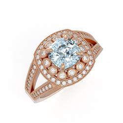 2.39 ctw Certified Aquamarine & Diamond Victorian Ring 14K Rose Gold - REF-106F5M
