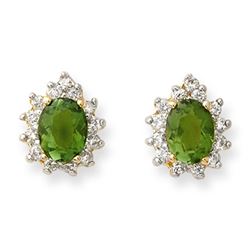 3.75 ctw Green Tourmaline & Diamond Earrings 14k Yellow Gold - REF-89K3Y