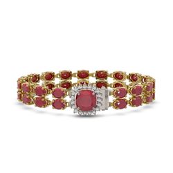 19.85 ctw Ruby & Diamond Bracelet 14K Yellow Gold - REF-245X5A