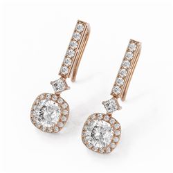 3 ctw Cushion Cut Diamond Designer Earrings 18K Rose Gold - REF-617X8A