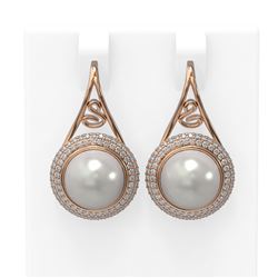1.31 ctw Diamond & Pearl Earrings 18K Rose Gold - REF-185R5K