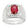 Image 1 : 3.60 ctw Ruby & Diamond Men's Ring 14k White Gold - REF-104A5N