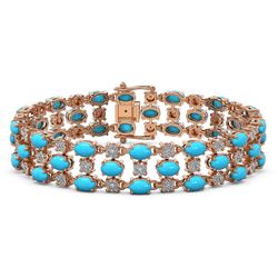 18.05 ctw Turquoise & Diamond Bracelet 10K Rose Gold - REF-227N3F