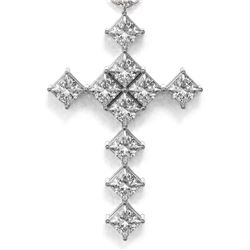 2 ctw Princess Diamond Designer Cross Necklace 18K White Gold - REF-228W2H