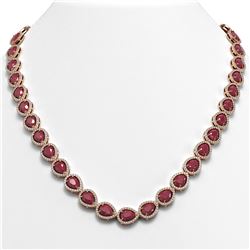 45.93 ctw Ruby & Diamond Micro Pave Halo Necklace 10k Rose Gold - REF-674K2Y