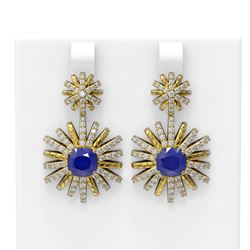 6.23 ctw Sapphire & Diamond Earrings 18K Yellow Gold - REF-239A3N