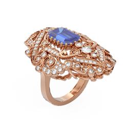 6.13 ctw Tanzanite & Diamond Ring 18K Rose Gold - REF-425N5F