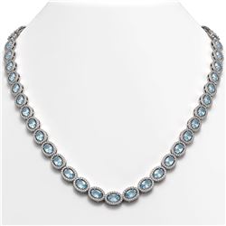 24.65 ctw Aquamarine & Diamond Micro Pave Halo Necklace 10k White Gold - REF-600M2G