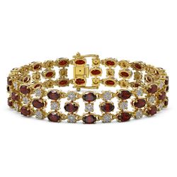 13.12 ctw Garnet & Diamond Row Bracelet 10K Yellow Gold - REF-209F3M