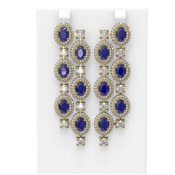 21.48 ctw Sapphire & Diamond Earrings 18K Yellow Gold - REF-889K3Y