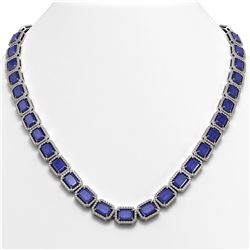 58.59 ctw Sapphire & Diamond Micro Pave Halo Necklace 10k White Gold - REF-731R3K